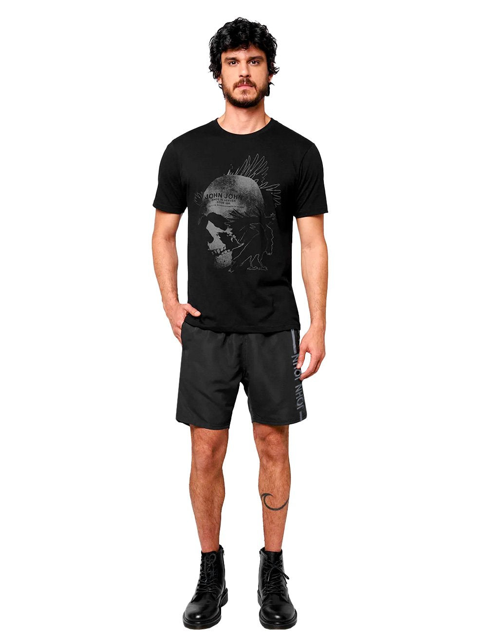 Bermuda John John Masculina D'Agua Black Military Logo Preta