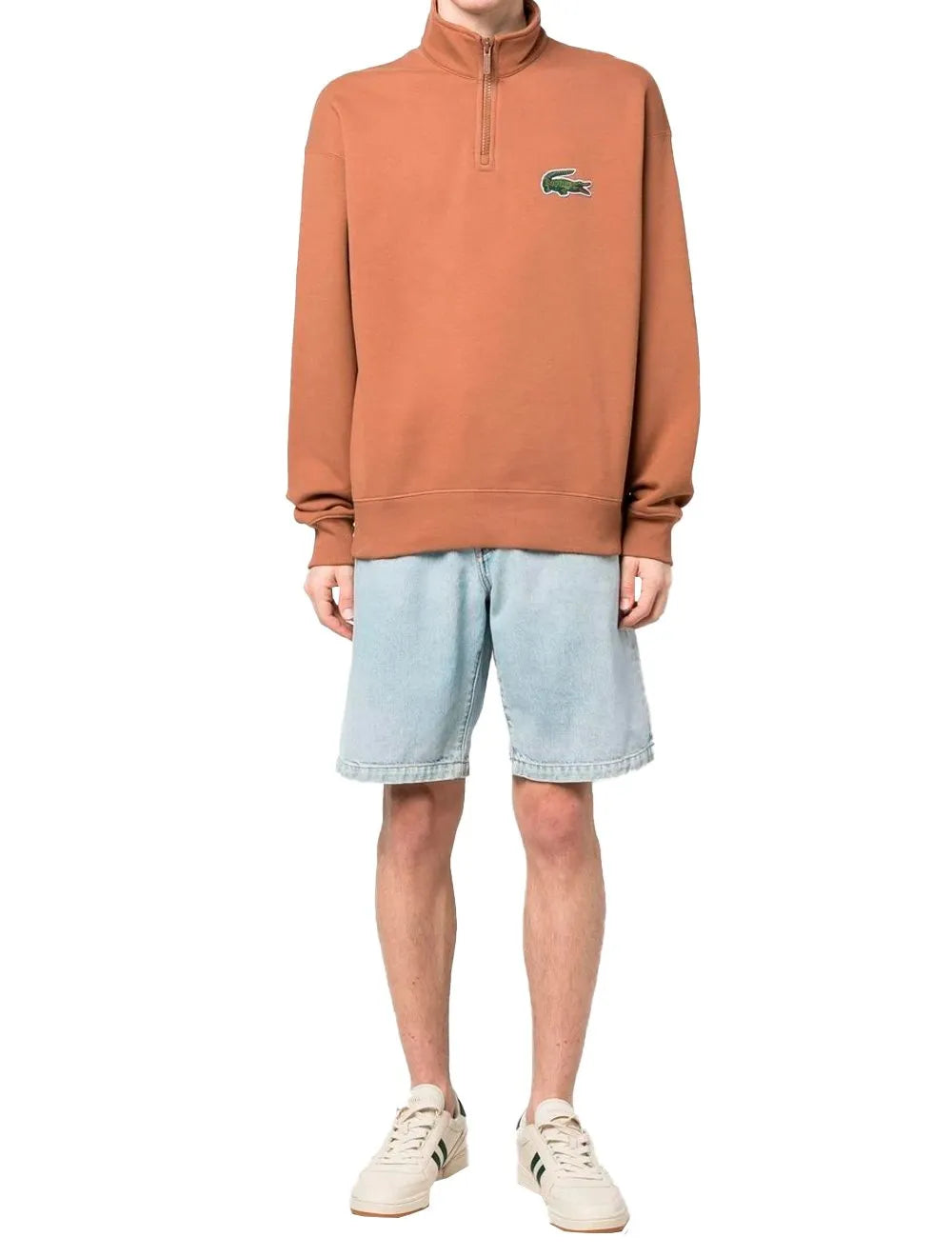 Moletom Lacoste Masculino Loose Fit Big Croco Half-Zip Marrom