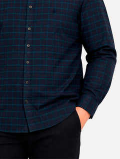 Camisa Dudalina Masculina Plus Size Comfort Superfine Cotton Xadrez Azul Marinho