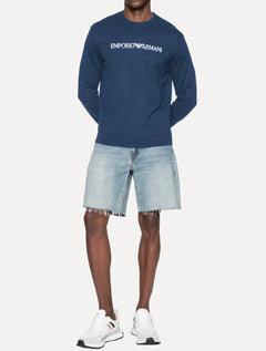 Blusa Moletom Empório Armani Masculina Chest Logo Azul