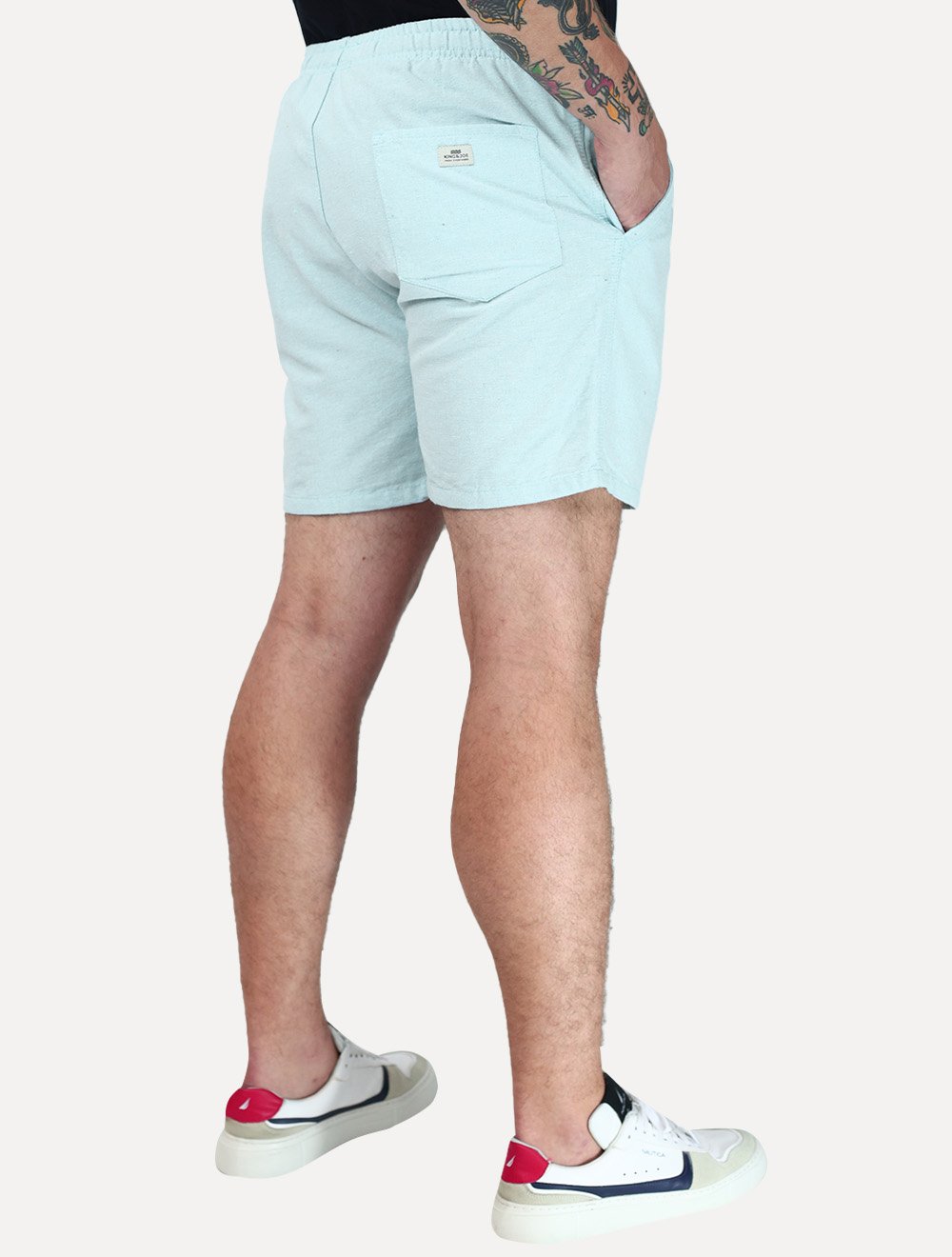 Short King & Joe Masculina Tradicional Casual Linho Azul Claro