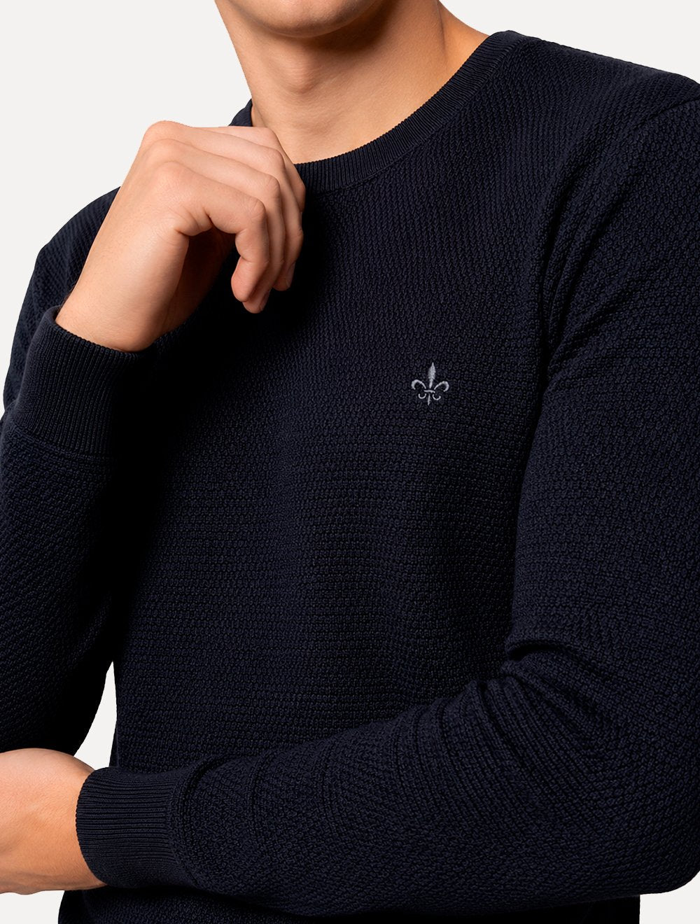 Suéter Dudalina Masculino Tricot Crewneck Textura Azul Marinho