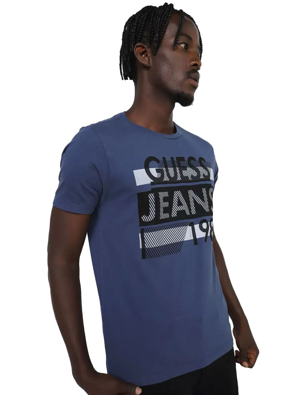 Camiseta Guess Masculina Silk Logo Scratchs Azul Índigo