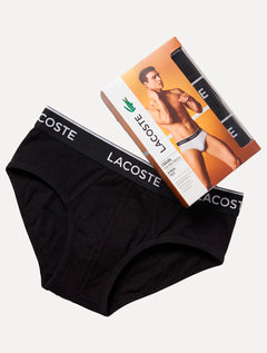 Cueca Lacoste Brief Slip Colored Lettered Waist Branca/ Grafite/ Preta Pack 3UN