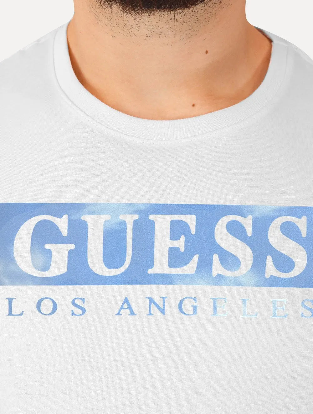 Camiseta Guess Masculina Logo Los Angeles Sky Block Branca