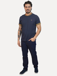 Camiseta Colcci Masculina Piquet Slim Texture Logo Azul Marinho
