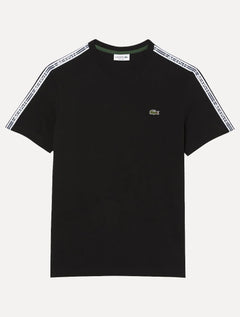 Camiseta Lacoste Masculina Regular Fit Listrada Logo Preta