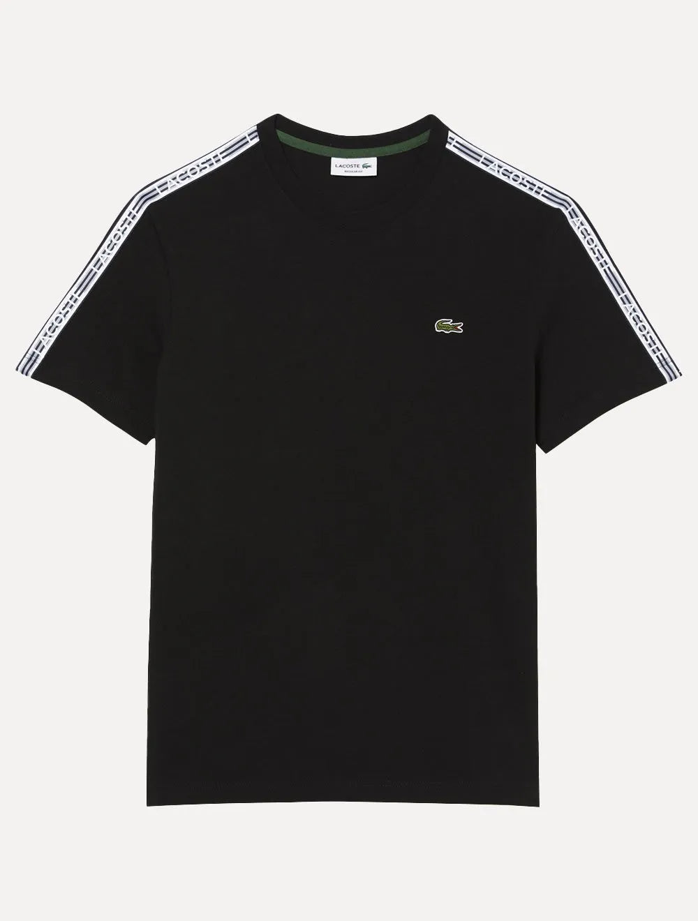 Camiseta Lacoste Masculina Regular Fit Listrada Logo Preta