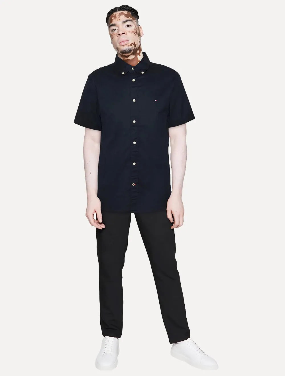 Camisa Tommy Hilfiger Masculina Manga Curta Classic Collar Azul Marinho