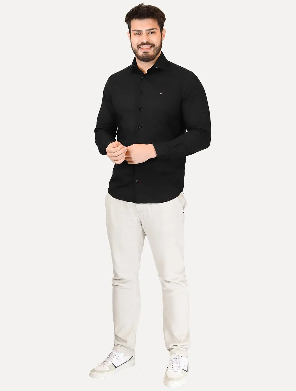 Camisa Tommy Hilfiger Masculina Slim THFlex Poplin Preto