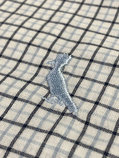 Camisa Reserva Masculina Office Enxuto Grid Duplo Dust Azul