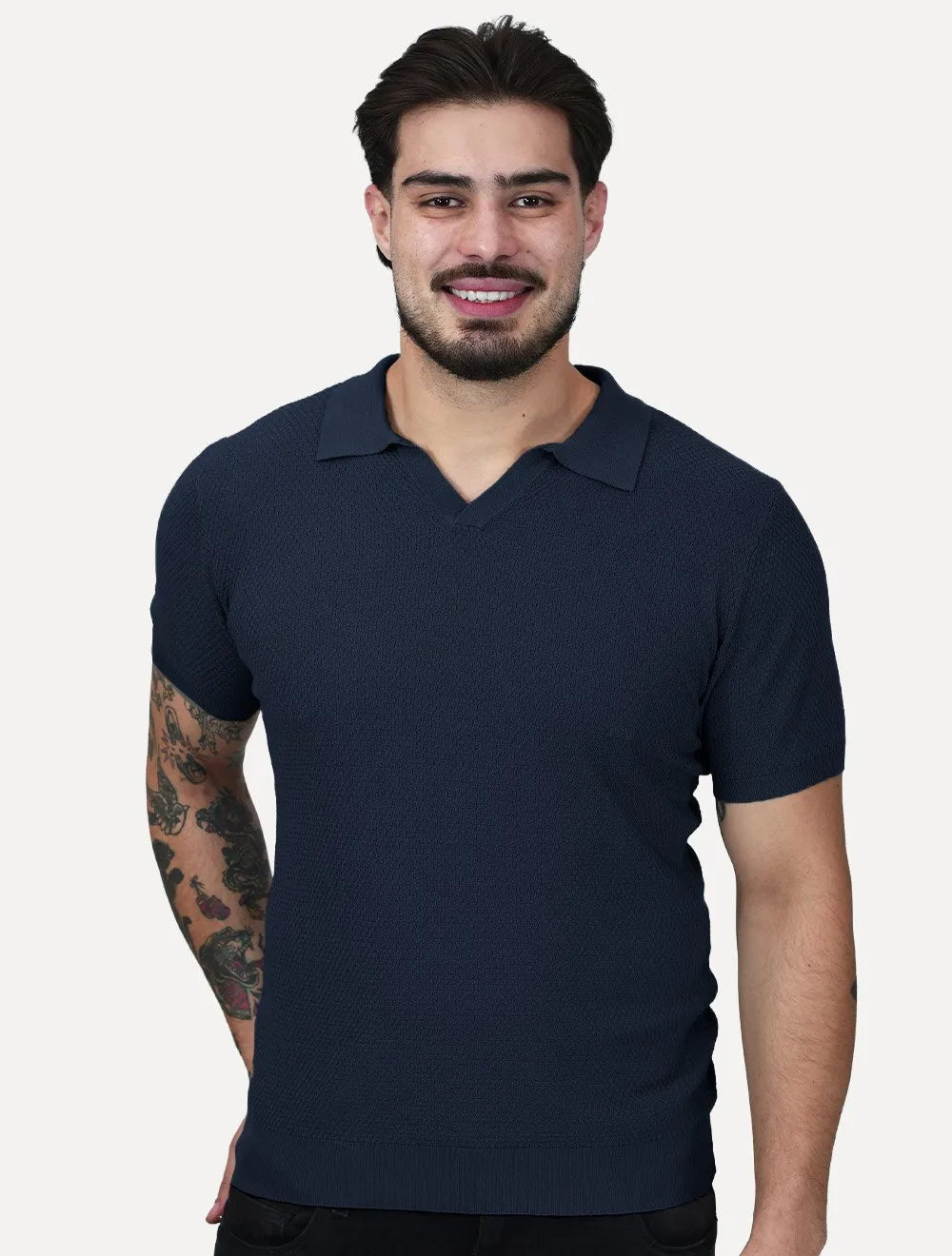 Polo Dixen Masculina Tricot Manga Curta Azul Marinho