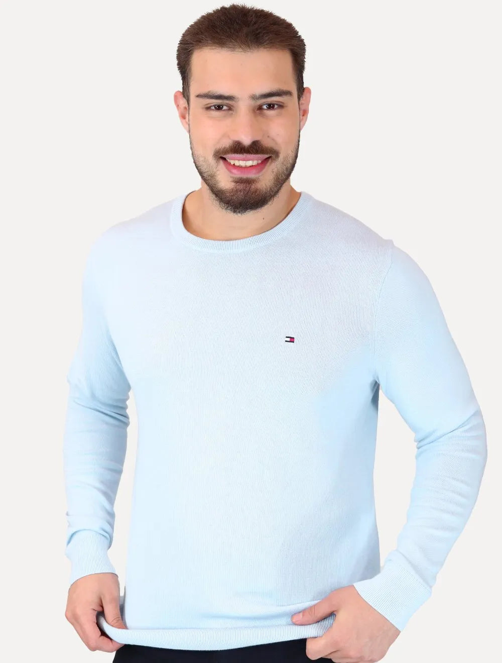 Suéter Tommy Hilfiger Masculino Crewneck Essential Cotton Azul Claro