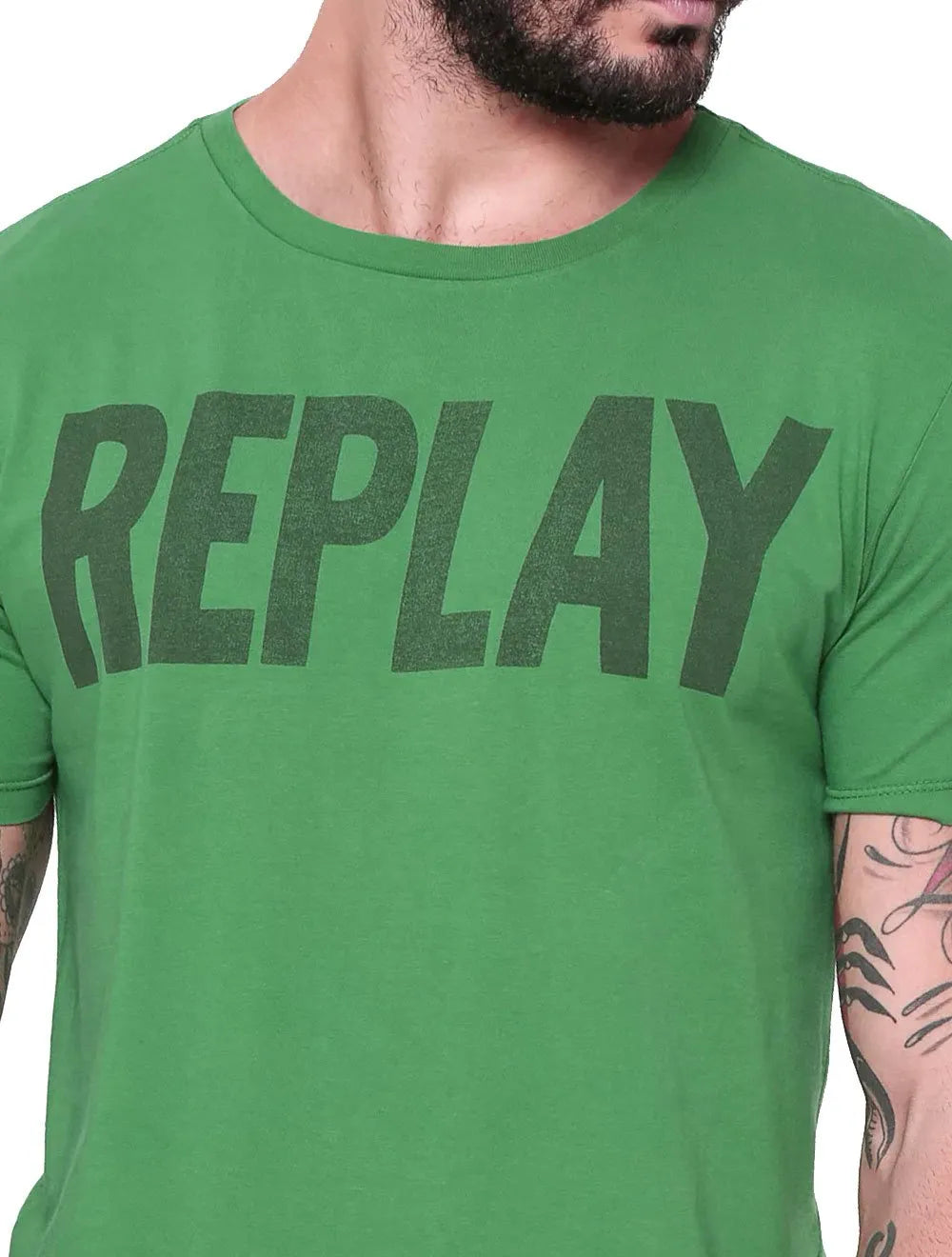 Camiseta Replay Masculina Logo Silk Verde