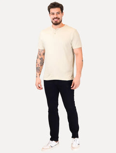Camiseta Aramis Masculina Regular Gola Portuguesa Tricot Cáqui Claro