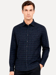 Camisa Dudalina Masculina Comfort Superfine Cotton Xadrez Azul Marinho