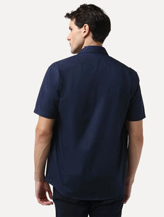 Camisa Aramis Masculina Manga Curta Tricoline Stretch Pocket Azul Marinho