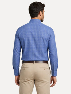 Camisa Dudalina Masculina Comfort Superfine Cotton Xadrez Azul