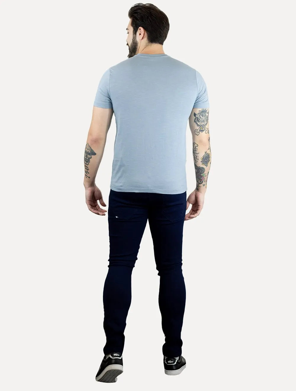 Camiseta Calvin Klein Masculina Flame Front Logo Azul Claro Mescla