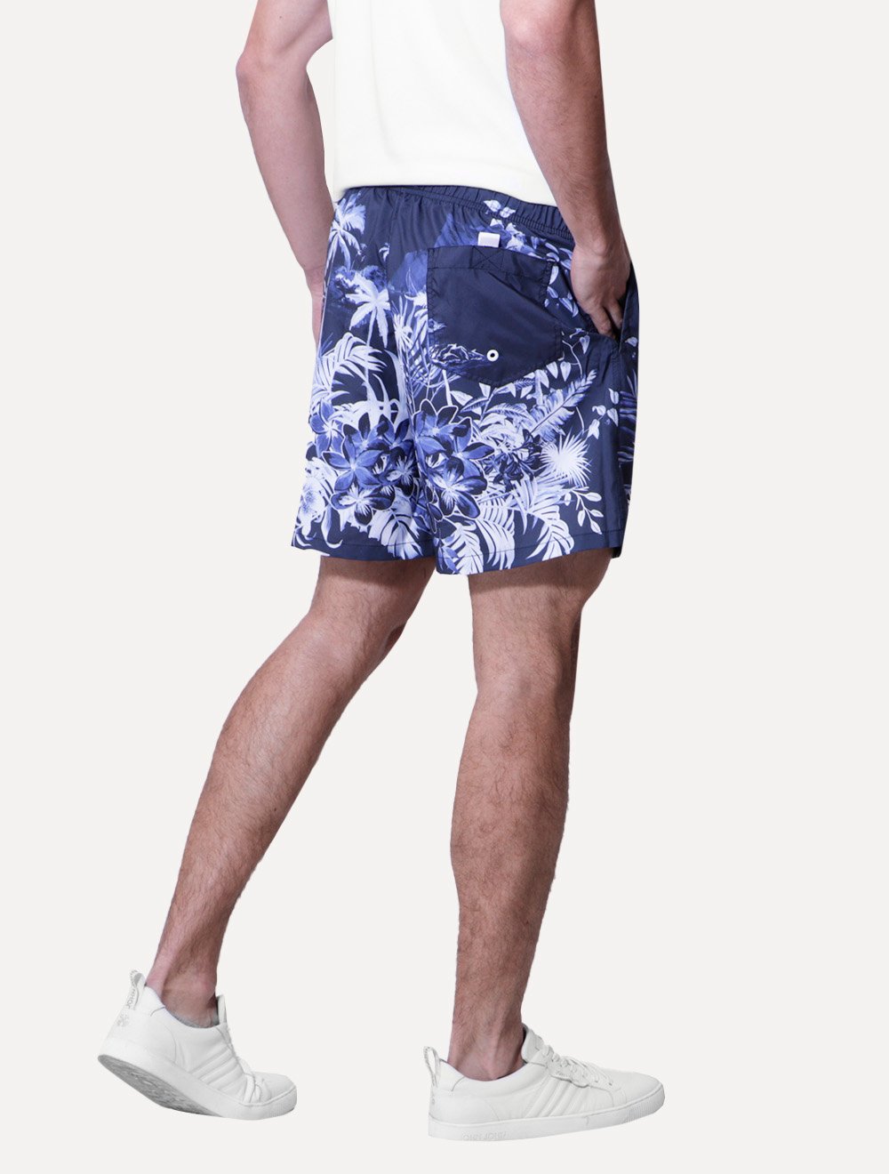 Short Dudalina Masculino D'Água Palm Print Azul Marinho
