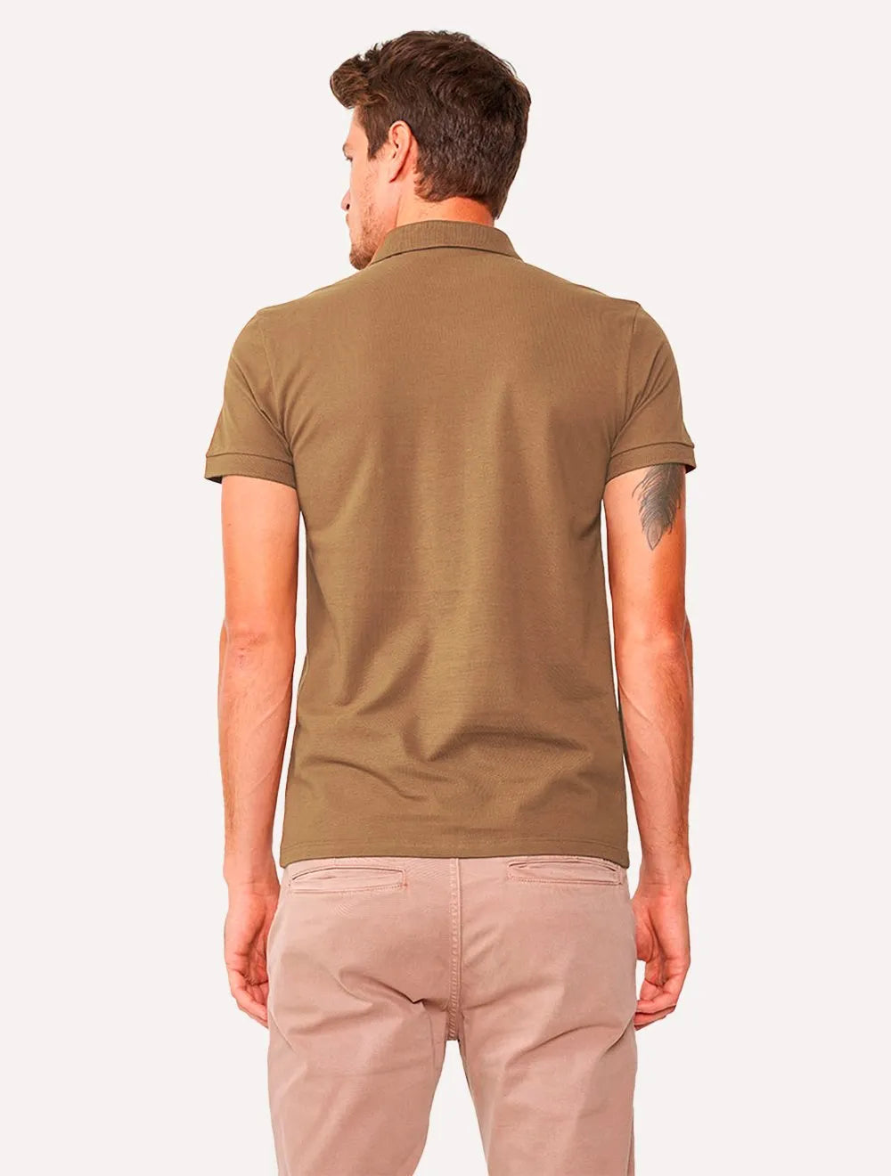 Polo King & Joe Masculina Piquet Slim Logo Marrom Ocre