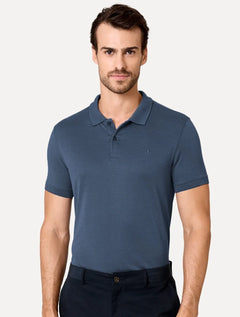 Polo Dudalina Masculina Malha Gola Friso Binada Azul Escuro