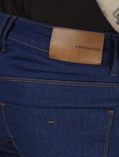 Calça Dudalina Jeans Slim Classica 5 Pockets Costura Clara Azul Escuro