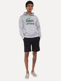 Moletom Lacoste Masculino Hoodie Classic Fit Cotton Fleece Logo Cinza Mescla