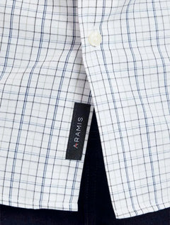 Camisa Aramis Masculina Slim Tricoline Micro Grid Xadrez Marinho/Branca