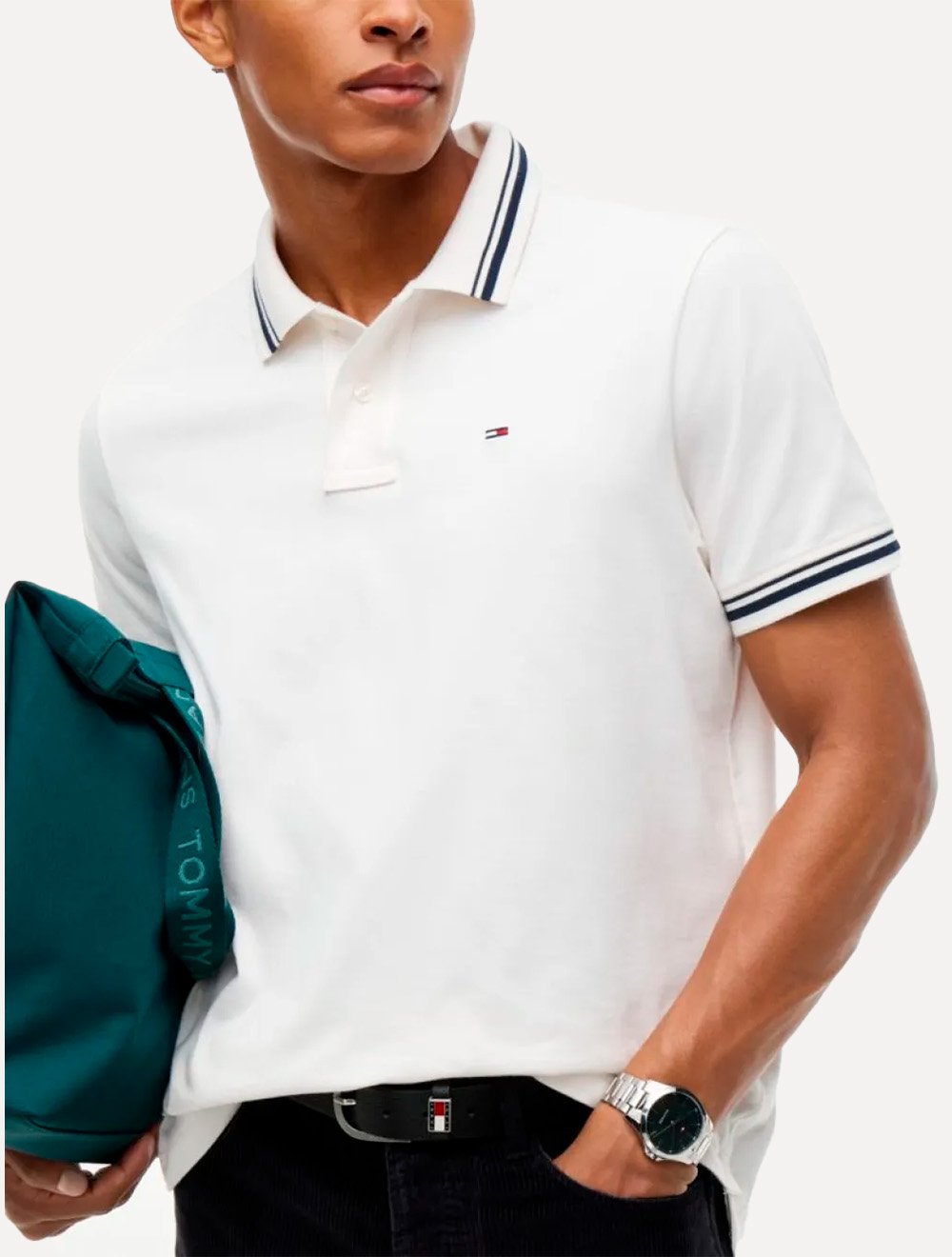Camisa Polo Tommy Jeans Masculina Piquet Regular Tipped Branca