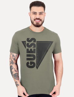 Camiseta Guess Masculina Los Angeles Triângulo Rubber Verde Escuro