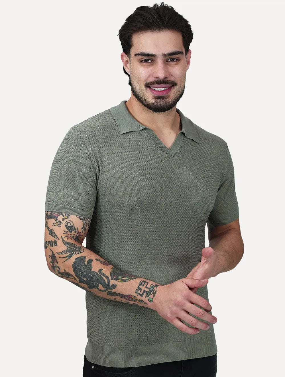 Polo Dixen Masculina Tricot Manga Curta Verde