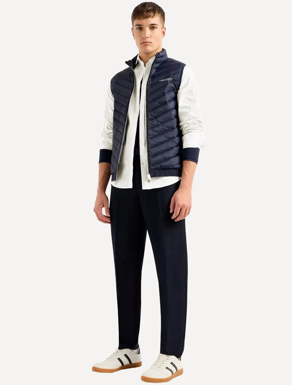 Camisa Armani Exchange Masculina Cotton Slim Fit Mono Logo Off-White