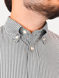 Camisa Tommy Hilfiger Masculina Regular THFlex Poplin Classic Stripe Preta