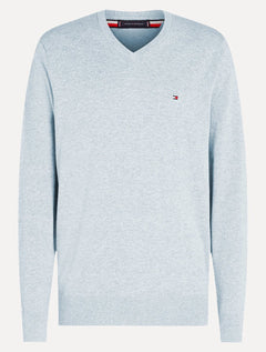 Suéter Tommy Hilfiger Masculino Signature V-Neck Azul Claro Mescla