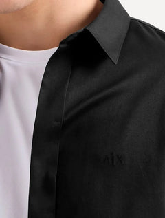 Camisa Armani Exchange Masculina Slim Fit Hidden Button Mono Logo Preta