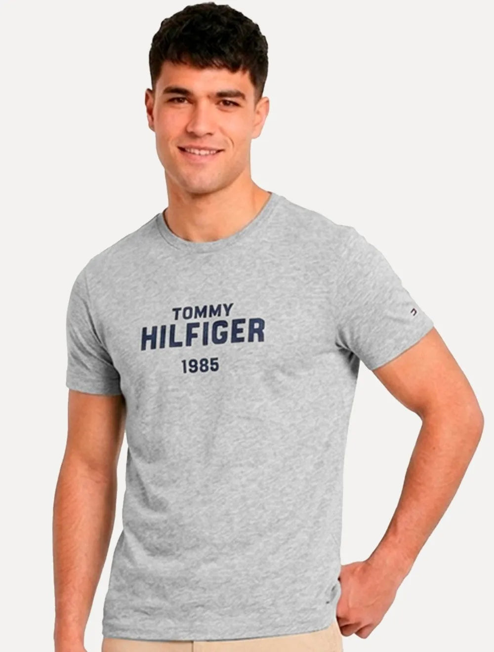 Camiseta Tommy Hilfiger Masculina Arch Logo 1985 Cinza Mescla