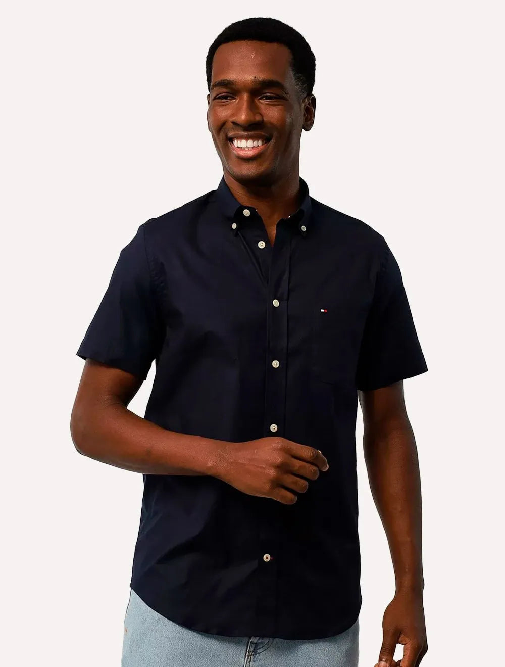 Camisa Tommy Hilfiger Masculina Manga Curta Regular Core Oxford Azul Marinho