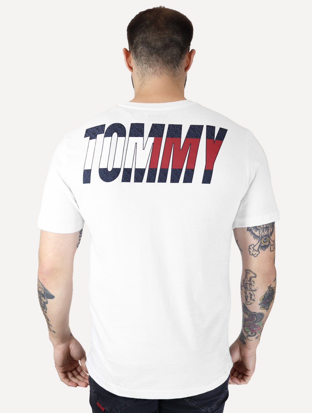 Camiseta Tommy Jeans Masculina Regular Italic Colors Logo Branca