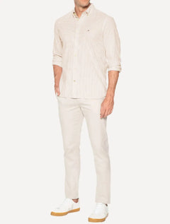 Camisa Tommy Hilfiger Masculina Regular Oxford Striped Cáqui