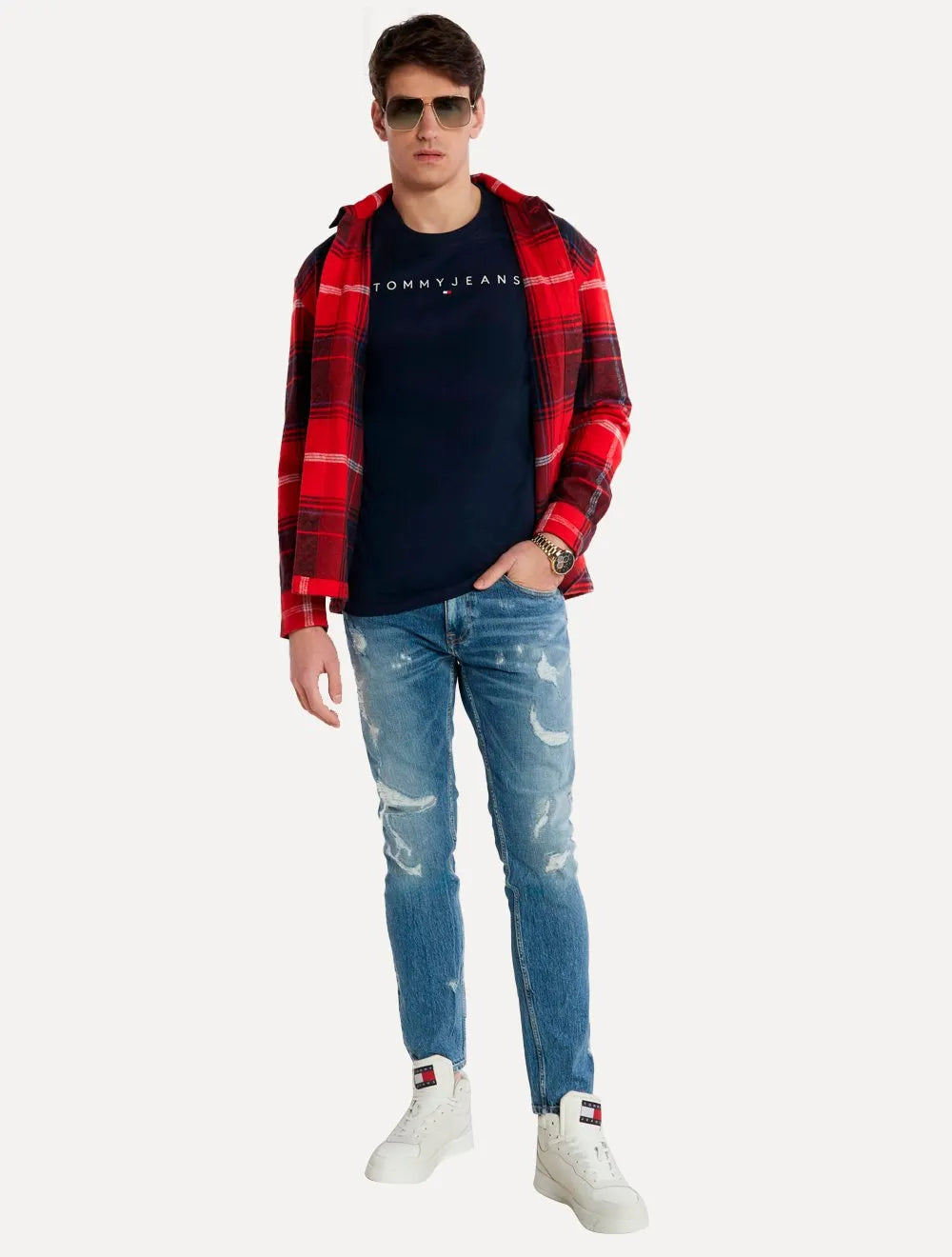 Camiseta Tommy Jeans Masculina Core Linear Logo Tee Azul Marinho