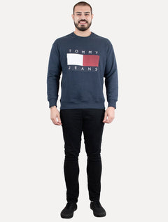 Moletom Tommy Jeans Masculino Relaxed Crewneck Melange Flag Azul Marinho