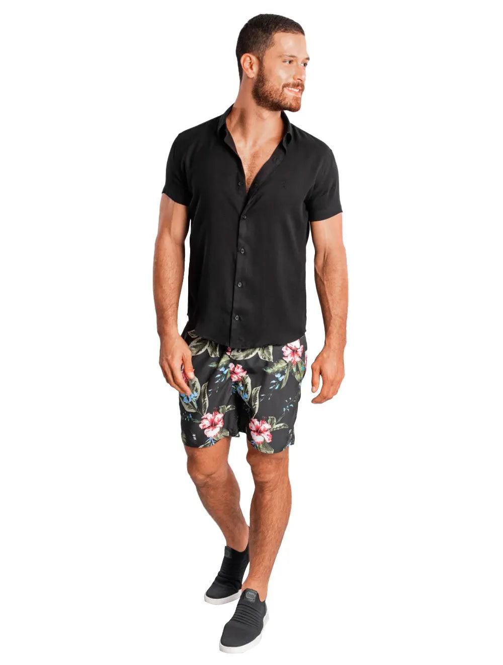 Camisa Sergio K Masculina Manga Curta Regular Viscose Twil Preta