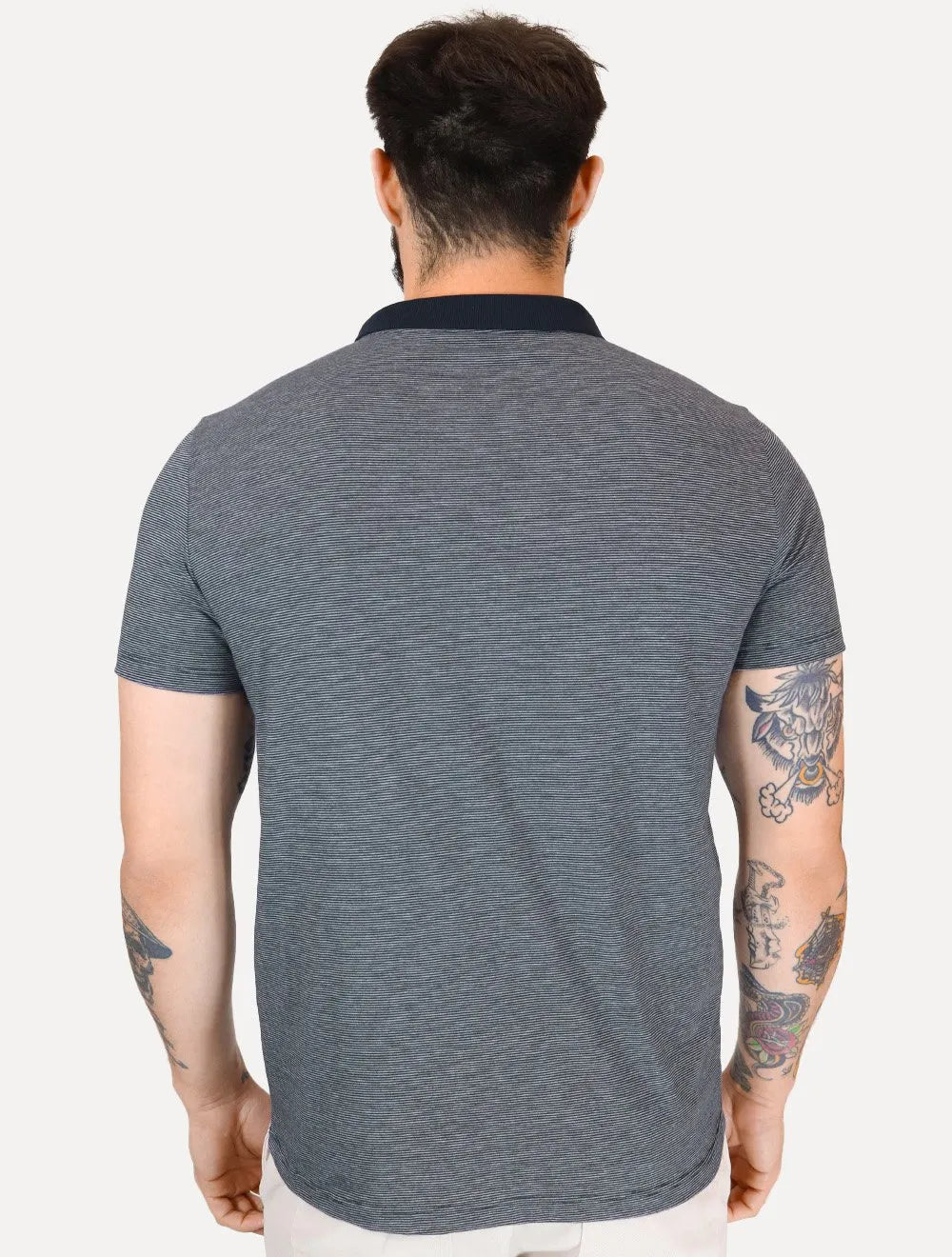 Kit Polo e Camiseta Dudalina Masculina Azul Marinho Listrado e Azul Marinho