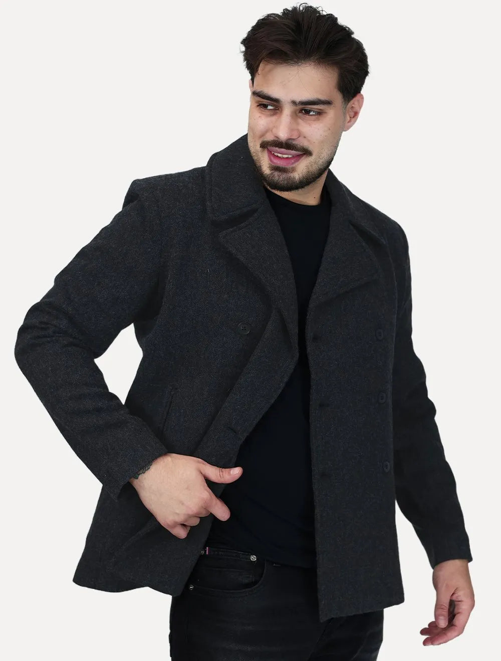 Casaco Calvin Klein Jeans Masculina Lã Liso Botões Preto