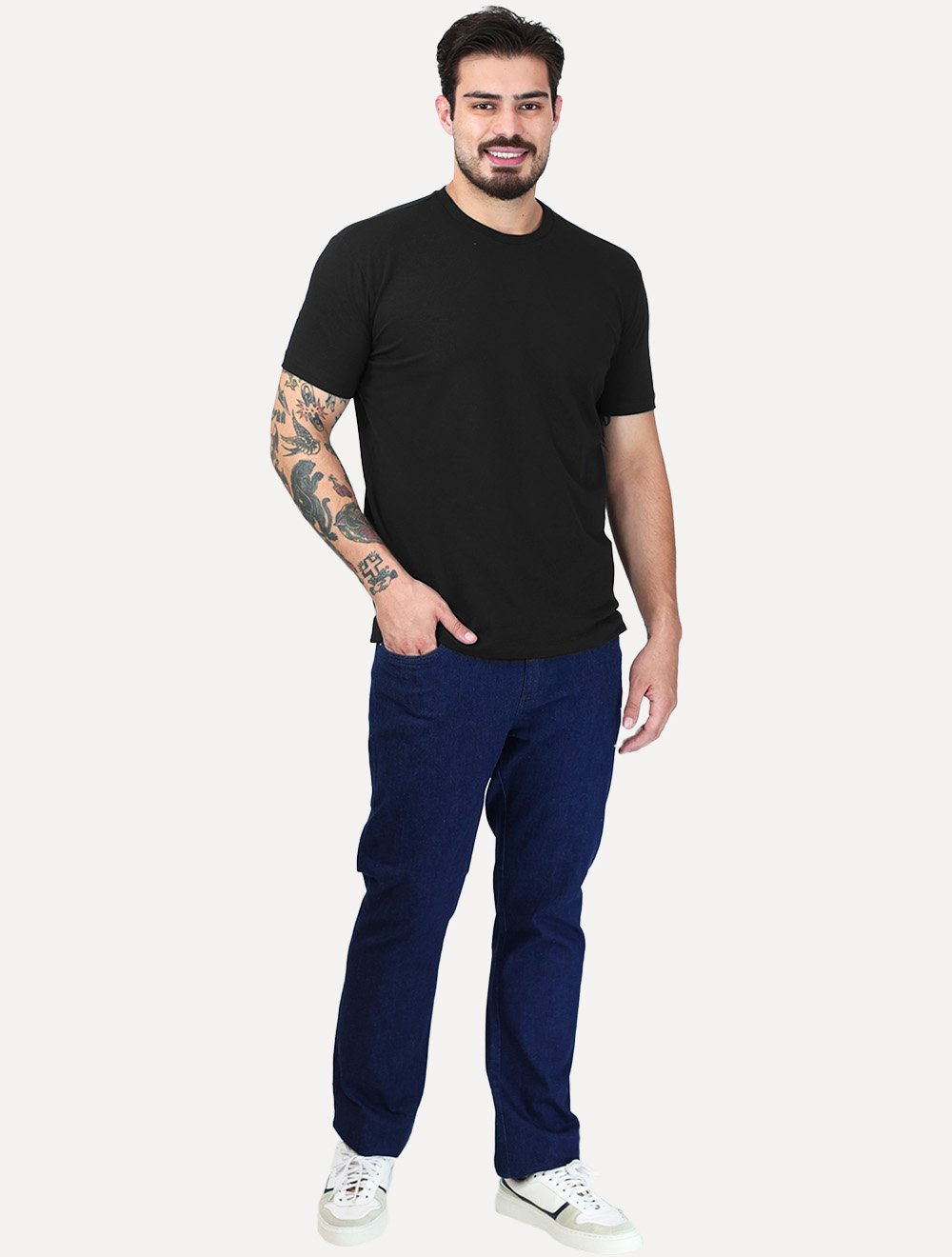 Camiseta K&J Black Cotton Flex Slim Preto