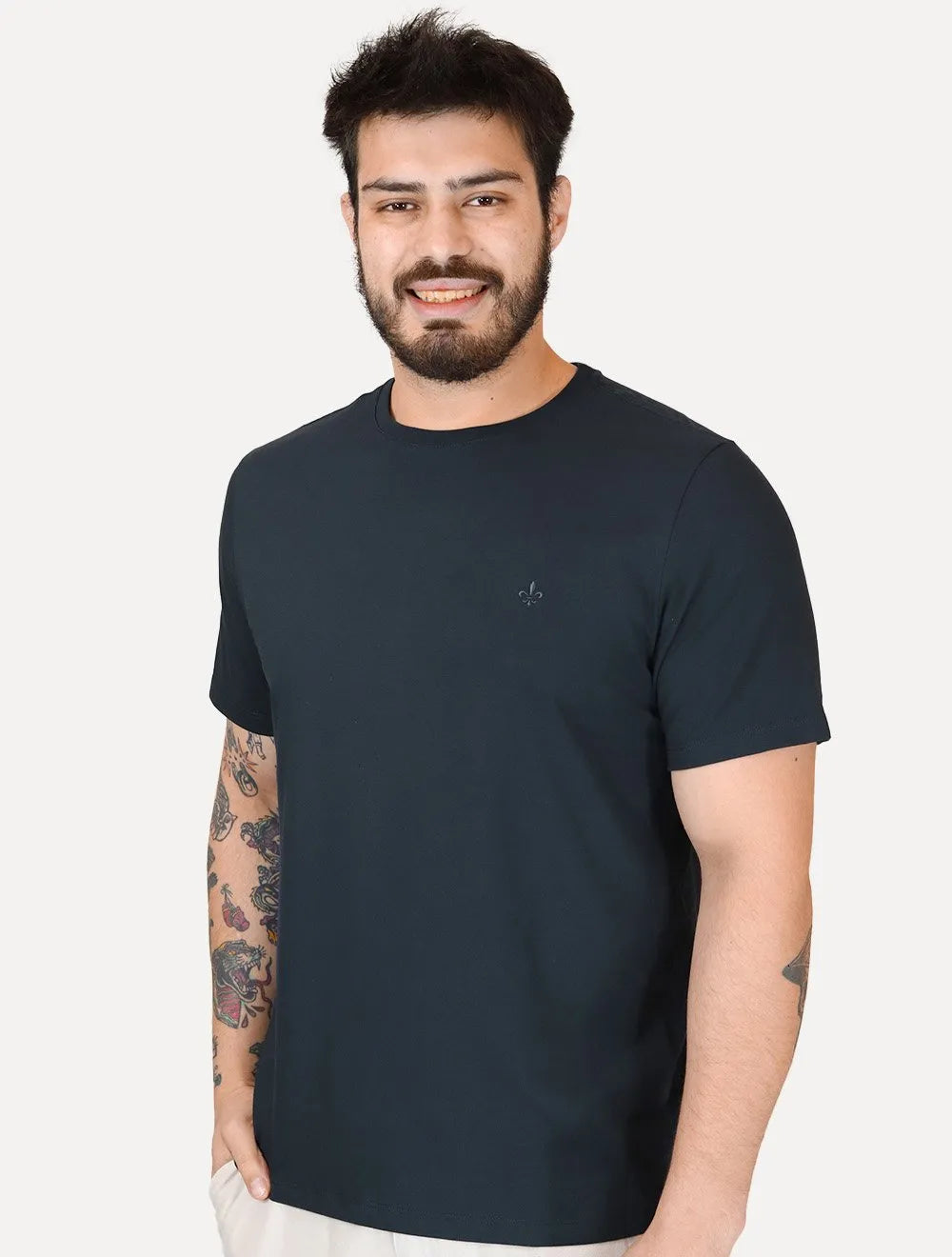Kit Polo e Camiseta Dudalina Masculina Azul Marinho Listrado e Azul Marinho