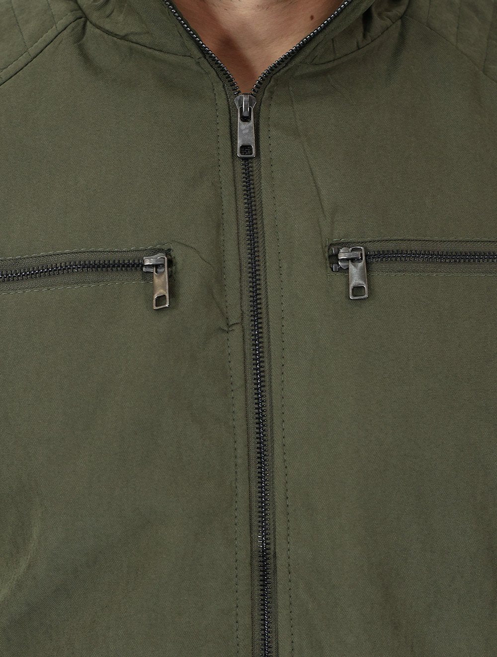 Jaqueta Dixen Masculina Sarja Forrada Zíper Frontal Pesponto nas Mangas Verde Militar