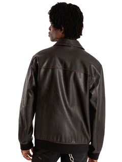 Jaqueta Ellus Masculina PU Leather Washed New Aviator Marrom Café