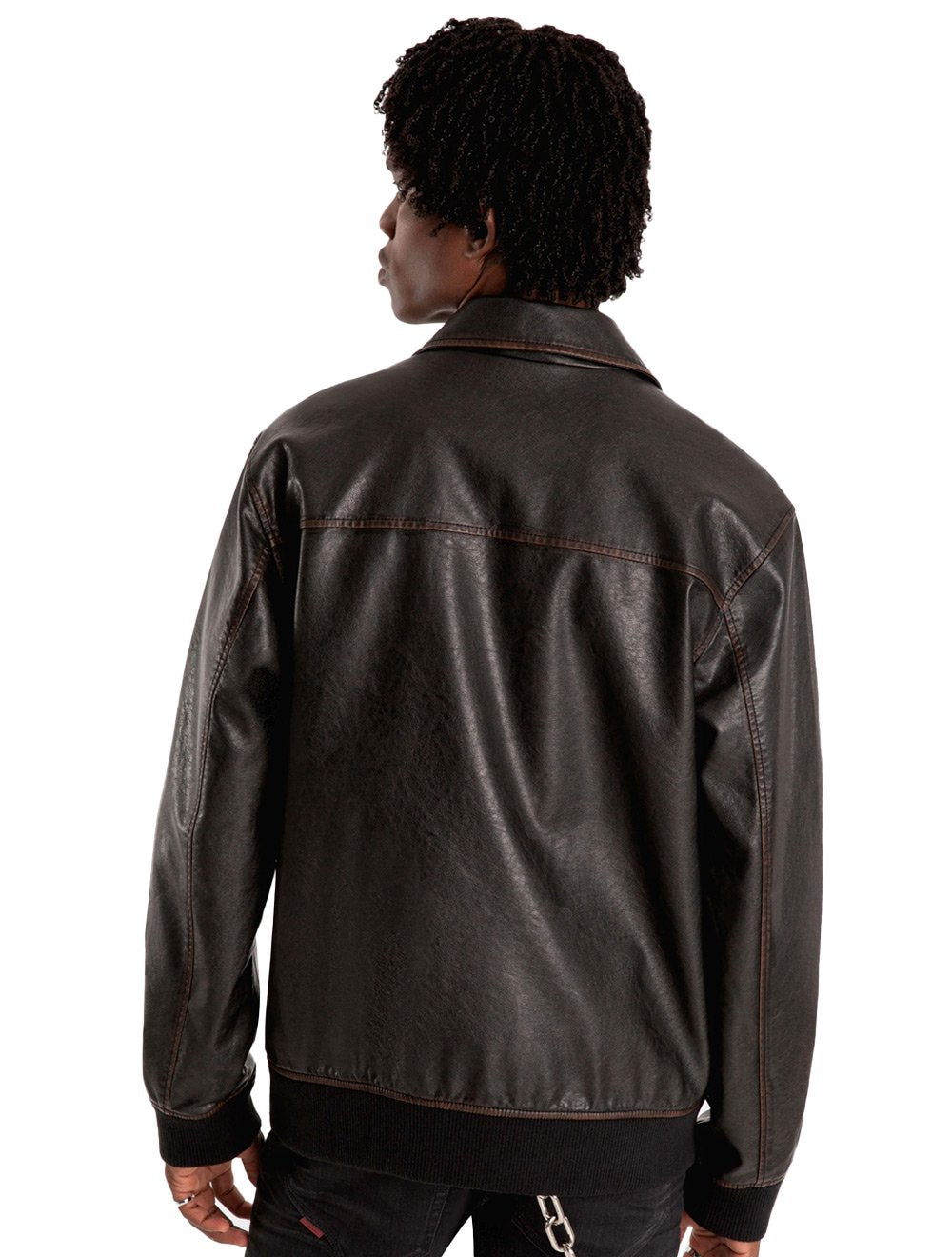 Jaqueta Ellus Masculina PU Leather Washed New Aviator Marrom Café